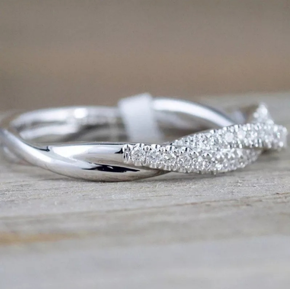 Charm Silver Twisted Rope Dazzling Diamonds Ring - Picture 4 of 5